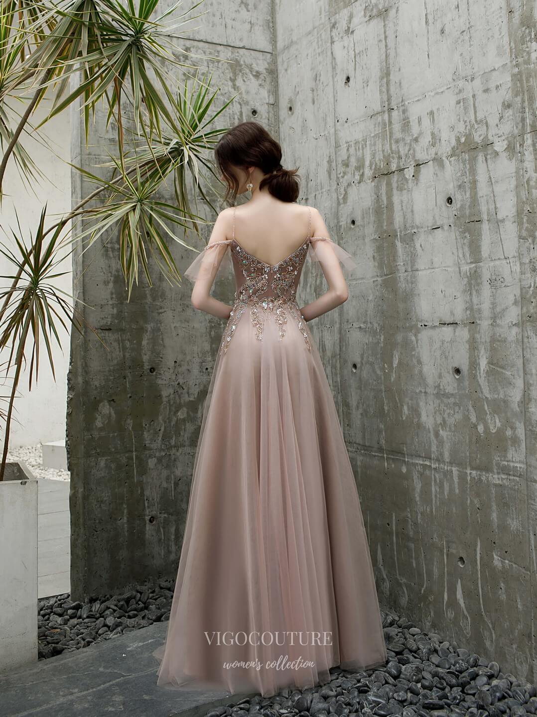 Prom Dress 2025 Beaded Spaghetti Strap Prom Dress 20190-unique elegant Prom Dresses-Blush-US2-vigocouture