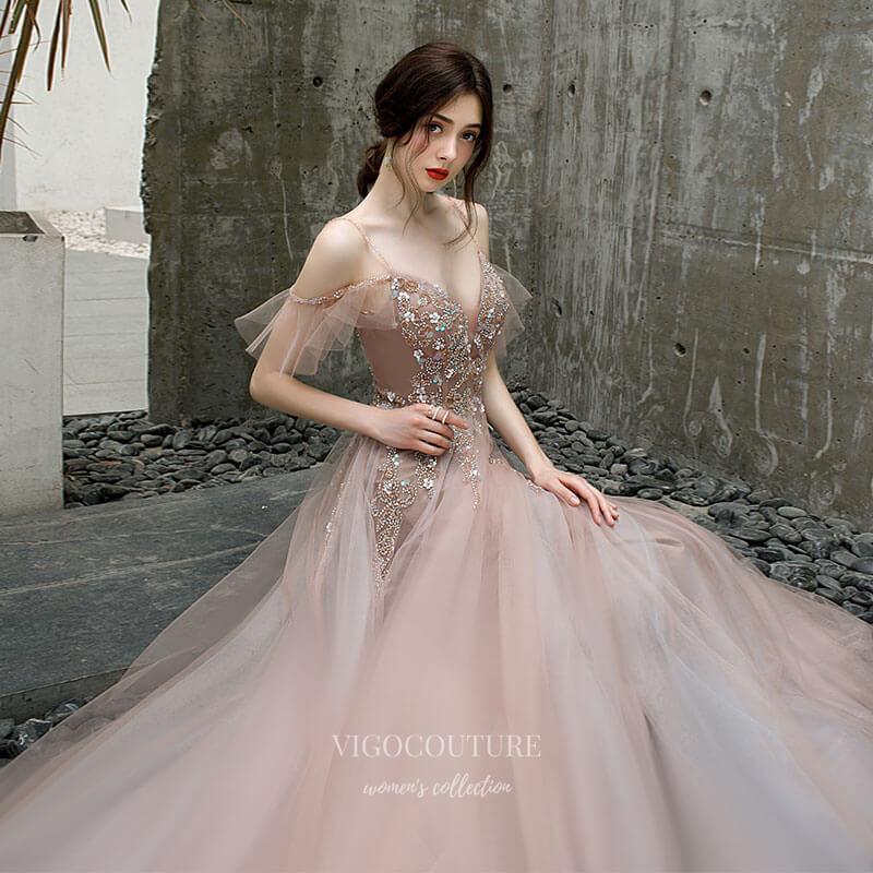 Prom Dress 2025 Beaded Spaghetti Strap Prom Dress 20190-unique elegant Prom Dresses-Blush-US2-vigocouture