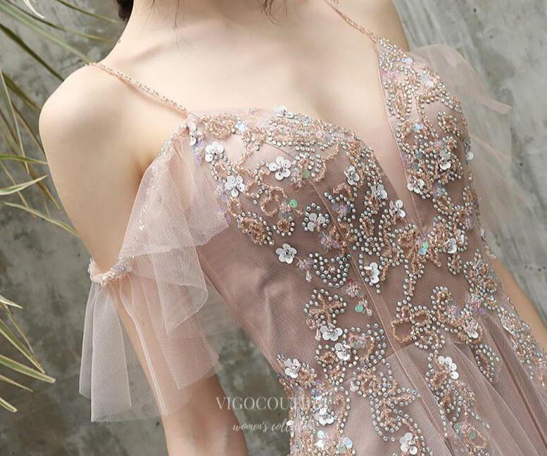 Prom Dress 2025 Beaded Spaghetti Strap Prom Dress 20190-unique elegant Prom Dresses-Blush-US2-vigocouture