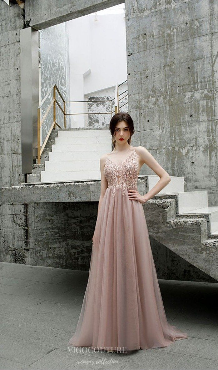 Prom Dress 2025 Beaded Spaghetti Strap Prom Dress 20191-unique elegant Prom Dresses-Blush-US2-vigocouture