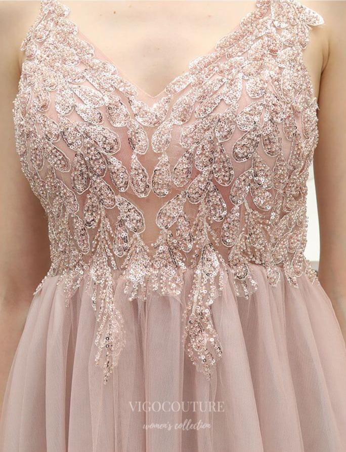 Prom Dress 2025 Beaded Spaghetti Strap Prom Dress 20191-unique elegant Prom Dresses-Blush-US2-vigocouture