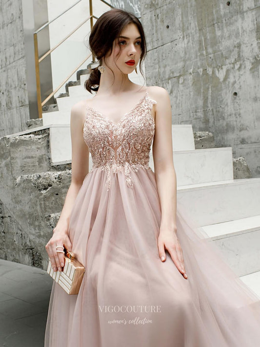 Prom Dress 2025 Beaded Spaghetti Strap Prom Dress 20191-unique elegant Prom Dresses-Blush-US2-vigocouture