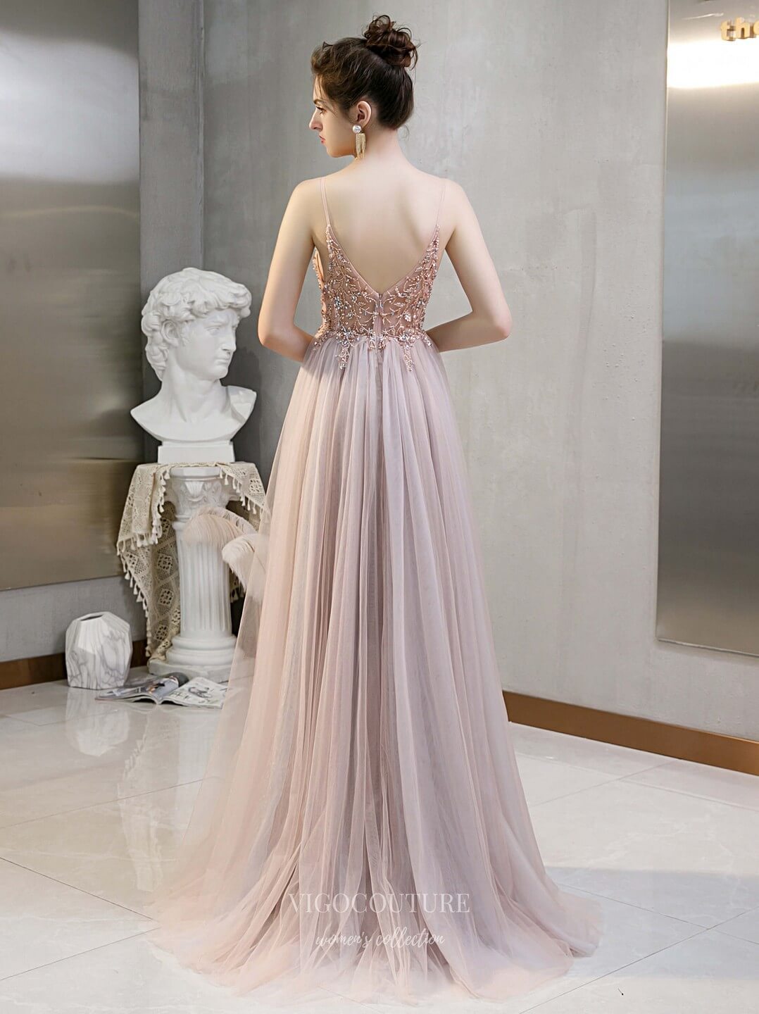 Prom Dress 2025 Beaded Spaghetti Strap Prom Dress 20193-unique elegant Prom Dresses-Blush-US2-vigocouture