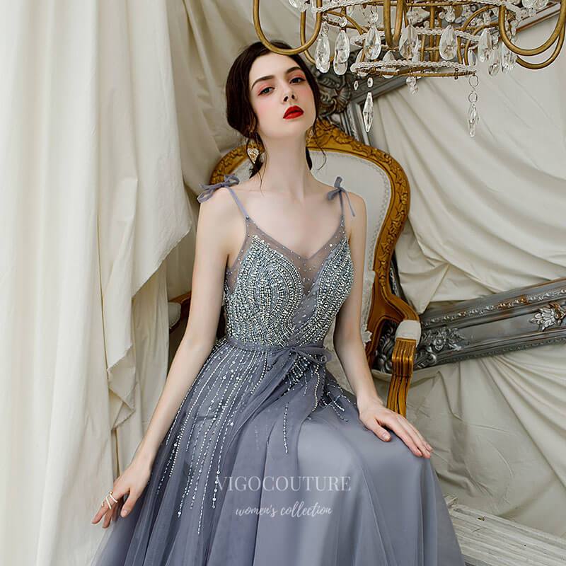 Prom Dress 2025 Beaded Spaghetti Strap Prom Dress 20196-unique elegant Prom Dresses-Grey-US2-vigocouture