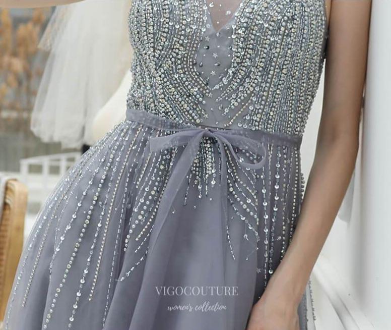 Prom Dress 2025 Beaded Spaghetti Strap Prom Dress 20196-unique elegant Prom Dresses-Grey-US2-vigocouture