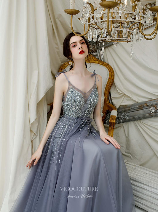 Prom Dress 2025 Beaded Spaghetti Strap Prom Dress 20196-unique elegant Prom Dresses-Grey-US2-vigocouture