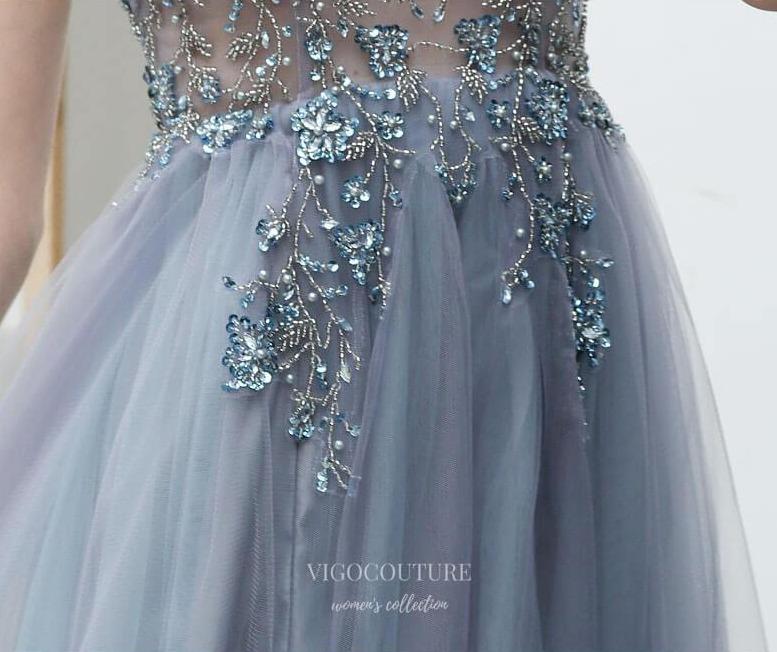 Prom Dress 2025 Beaded Spaghetti Strap Prom Dress 20200-unique elegant Prom Dresses-Slate Grey-US2-vigocouture