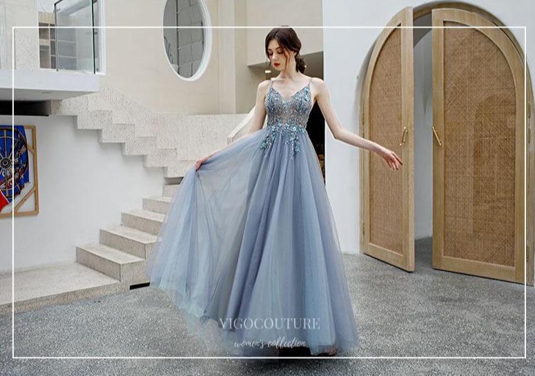 Prom Dress 2025 Beaded Spaghetti Strap Prom Dress 20200-unique elegant Prom Dresses-Slate Grey-US2-vigocouture