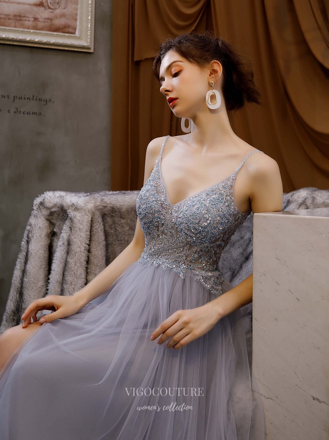 Prom Dress 2025 Beaded Spaghetti Strap Prom Dress 20204-unique elegant Prom Dresses-Grey-US2-vigocouture