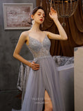 Prom Dress 2025 Beaded Spaghetti Strap Prom Dress 20204-unique elegant Prom Dresses-Grey-US2-vigocouture