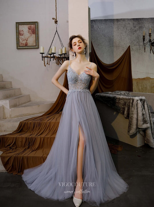 Prom Dress 2025 Beaded Spaghetti Strap Prom Dress 20204-unique elegant Prom Dresses-Grey-US2-vigocouture