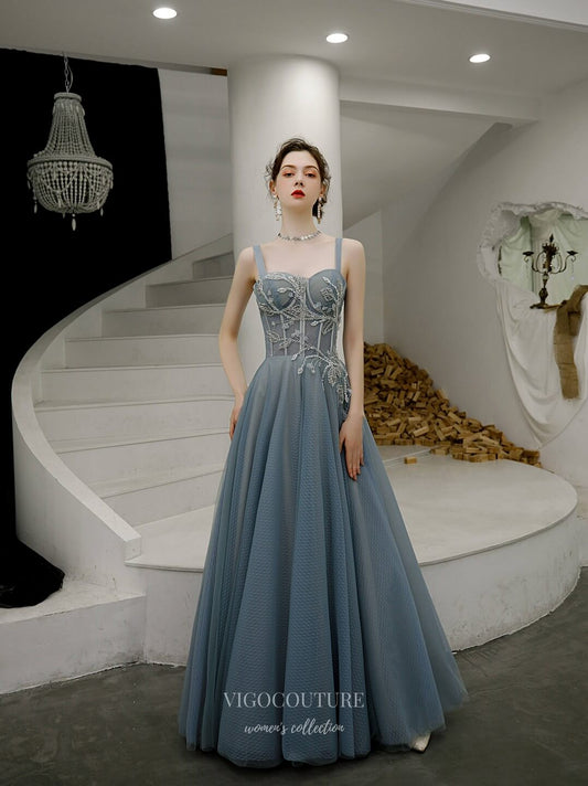 Prom Dress 2025 Beaded Spaghetti Strap Prom Dress 20207-unique elegant Prom Dresses-Slate Grey-US2-vigocouture