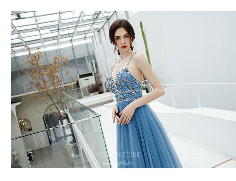 Prom Dress 2025 Beaded Spaghetti Strap Prom Dress 20221-unique elegant Prom Dresses-Light Blue-US2-vigocouture