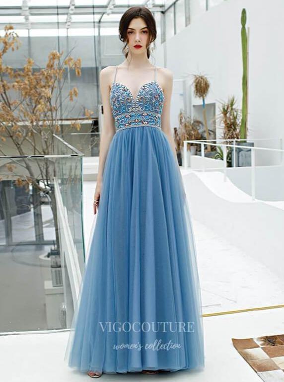 Prom Dress 2025 Beaded Spaghetti Strap Prom Dress 20221-unique elegant Prom Dresses-Light Blue-US2-vigocouture