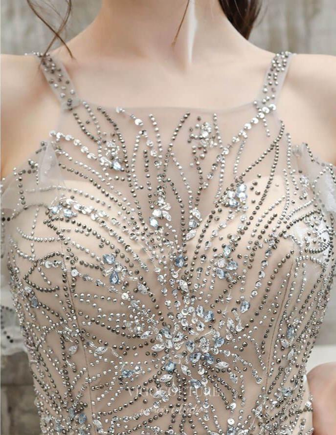 Prom Dress 2025 Beaded Spaghetti Strap Prom Dress 20222-unique elegant Prom Dresses-Silver-US2-vigocouture