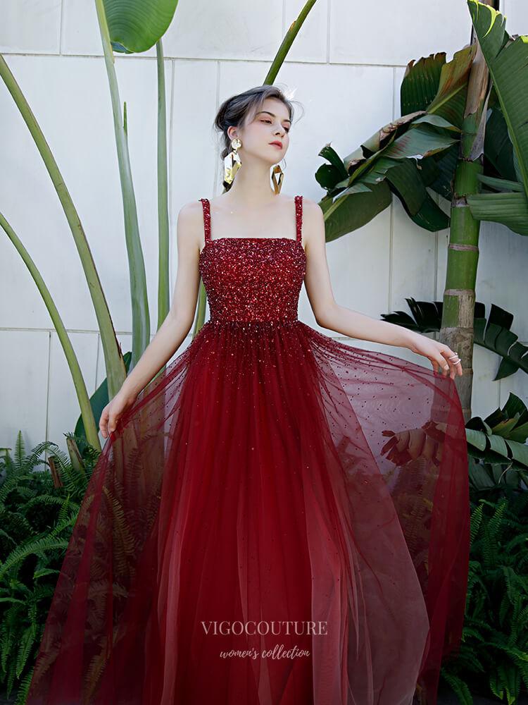 Prom Dress 2025 Beaded Spaghetti Strap Prom Dress 20224-unique elegant Prom Dresses-Red-US2-vigocouture