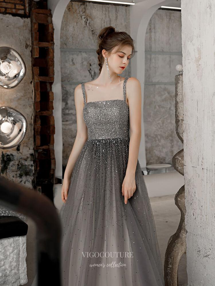 Prom Dress 2025 Beaded Spaghetti Strap Prom Dress 20224-unique elegant Prom Dresses-Silver-US2-vigocouture