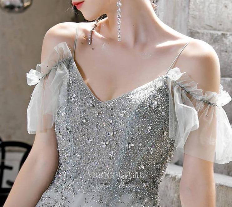 Prom Dress 2025 Beaded Spaghetti Strap Prom Dress 20228-unique elegant Prom Dresses-Grey-US2-vigocouture