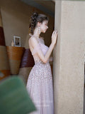 Prom Dress 2025 Beaded Spaghetti Strap Prom Dress 20241-unique elegant Prom Dresses-Blush-US2-vigocouture