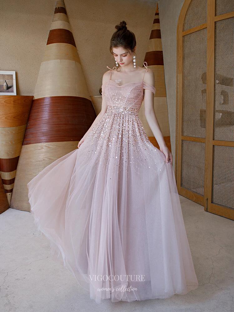 Prom Dress 2025 Beaded Spaghetti Strap Prom Dress 20241-unique elegant Prom Dresses-Blush-US2-vigocouture