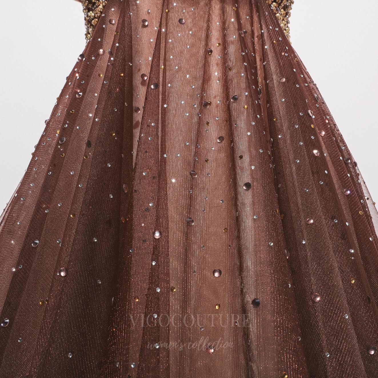 Prom Dress 2025 Beaded Spaghetti Strap Prom Dress 20664-unique elegant Prom Dresses-Brown-US2-vigocouture