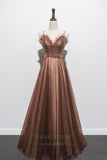 Prom Dress 2025 Beaded Spaghetti Strap Prom Dress 20664-unique elegant Prom Dresses-Brown-US2-vigocouture