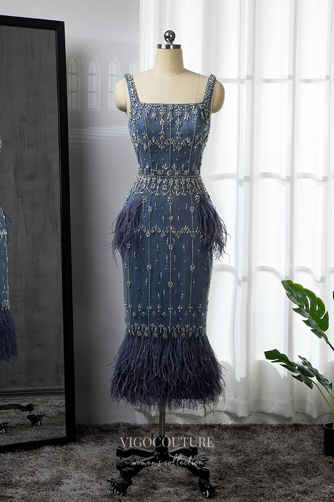 square neckline prom dress Glitter Straps Dark Navy Dresses and timeless look A Line Square Neck Prom