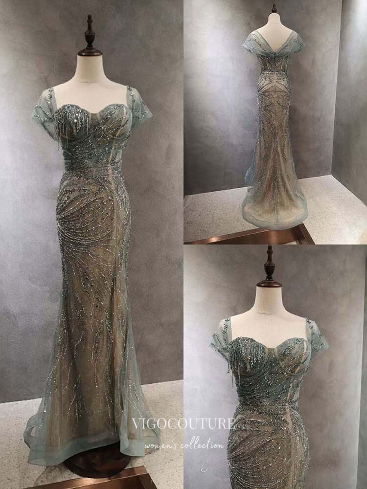 Prom Dress 2025 Beaded Strapless Formal Dresses Mermaid Evening Dresses 21524-unique elegant Prom Dresses-Blue-US2-vigocouture