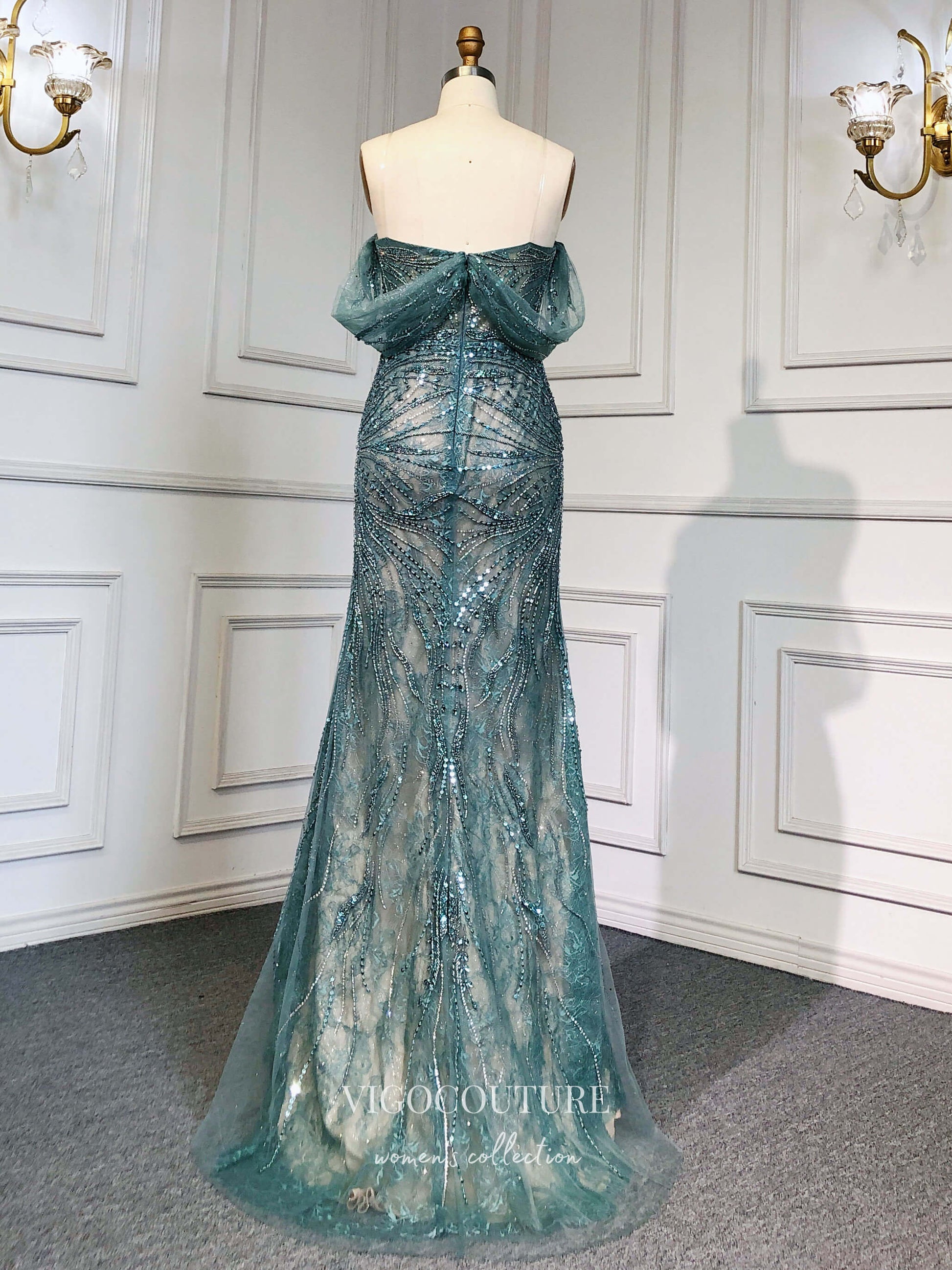 Prom Dress 2025 Beaded Strapless Formal Dresses Mermaid Evening Dresses 21524-unique elegant Prom Dresses-Blue-US2-vigocouture