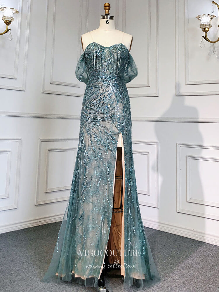 Prom Dress 2025 Beaded Strapless Formal Dresses Mermaid Evening Dresses 21524-unique elegant Prom Dresses-Blue-US2-vigocouture