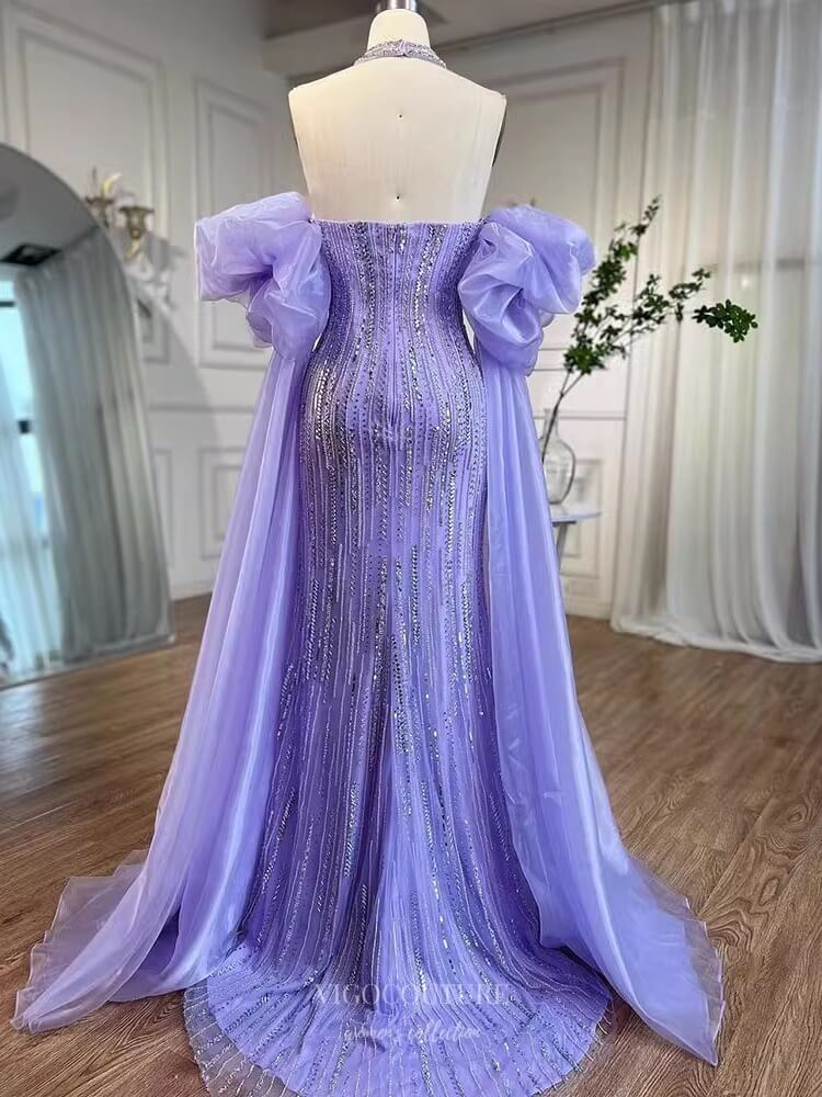 Prom Dress 2025 Beaded Strapless Mermaid Prom Dresses Removable Puffed Sleeve Pageant Dress 25012-unique elegant Prom Dresses-Lavender-US2-vigocouture