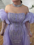 Prom Dress 2025 Beaded Strapless Mermaid Prom Dresses Removable Puffed Sleeve Pageant Dress 25012-unique elegant Prom Dresses-Lavender-US2-vigocouture