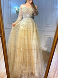 Prom Dress 2025 Beaded Strapless Prom Dresses Long Sleeve Evening Dresses 21254-unique elegant Prom Dresses-Champagne-US2-vigocouture