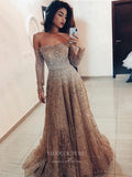 Prom Dress 2025 Beaded Strapless Prom Dresses Long Sleeve Evening Dresses 21254-unique elegant Prom Dresses-Champagne-US2-vigocouture