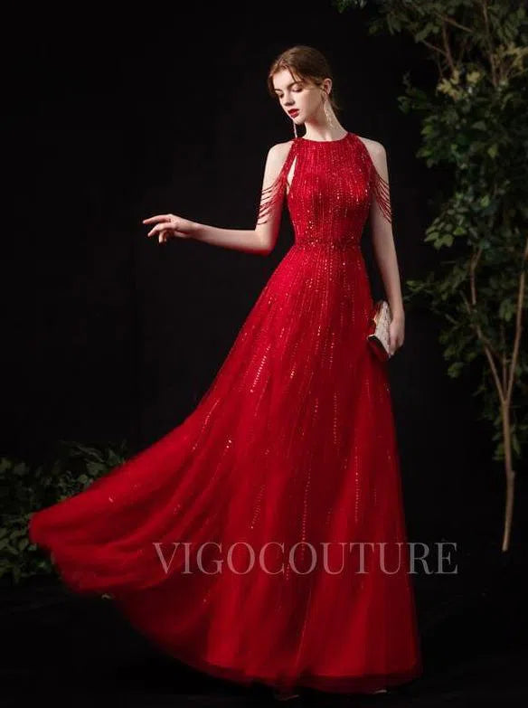 Prom Dress 2025 Beaded String A-line Prom Dresses 20017-unique elegant Prom Dresses-Red-US2-vigocouture