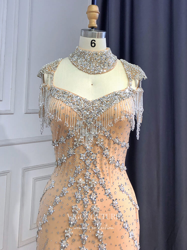 Prom Dress 2025 Beaded String Formal Dresses Mermaid Evening Dresses 21516-unique elegant Prom Dresses-Gold-US2-vigocouture