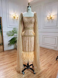 Beaded Tea-Length Prom Dresses Cape Sleeve Evening Dress 22122