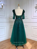 Prom Dress 2025 Beaded Tea-Length Prom Dresses Elbow Sleeve Formal Dress 22104-unique elegant Prom Dresses-Blue-US2-vigocouture