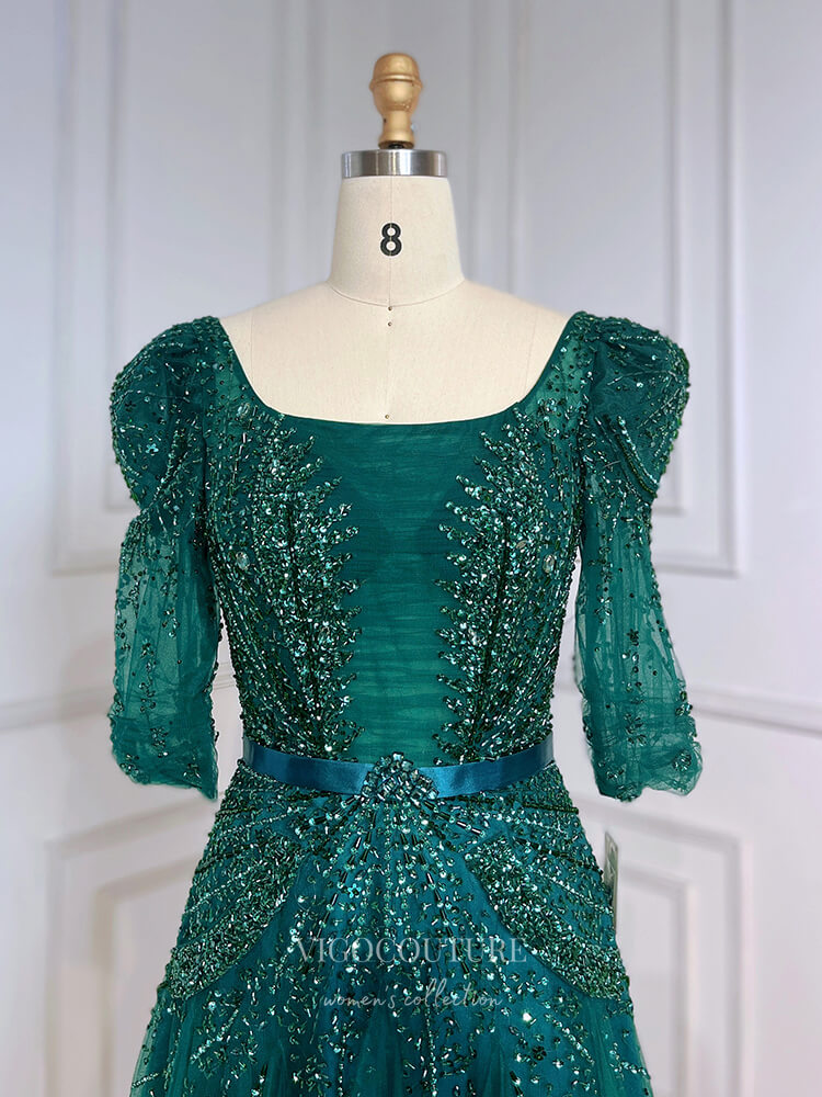 Beaded Tea-Length Prom Dresses Elbow Sleeve Formal Dress 22104 Blue / US8 Beaded Tea-Length Prom Dresses Elbow Sleeve Formal Dress 22104 Blue / US8