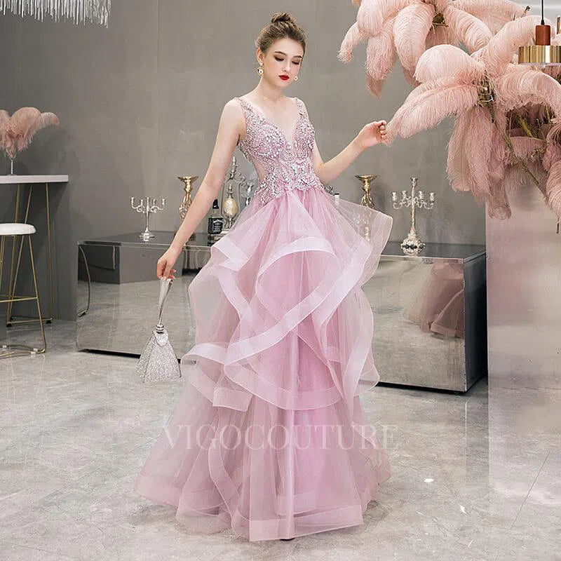 Prom Dress 2025 Beaded Tiered A-Line Prom Dresses 20015-unique elegant Prom Dresses-Blush-US2-vigocouture