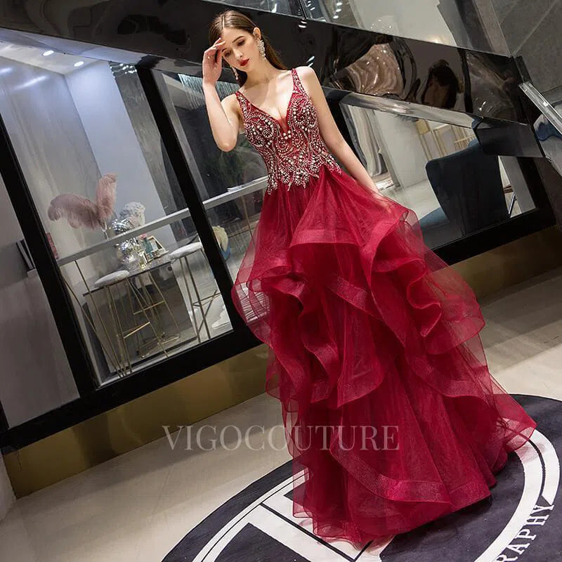 Prom Dress 2025 Beaded Tiered A-Line Prom Dresses 20015-unique elegant Prom Dresses-Silver-US2-vigocouture