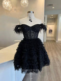 Short Prom Dresses 2025 Beaded Tiered Hoco Dresses Off the Shoulder Homecoming Dresses hc213-Prom Dresses-vigocouture-Black-US0-vigocouture