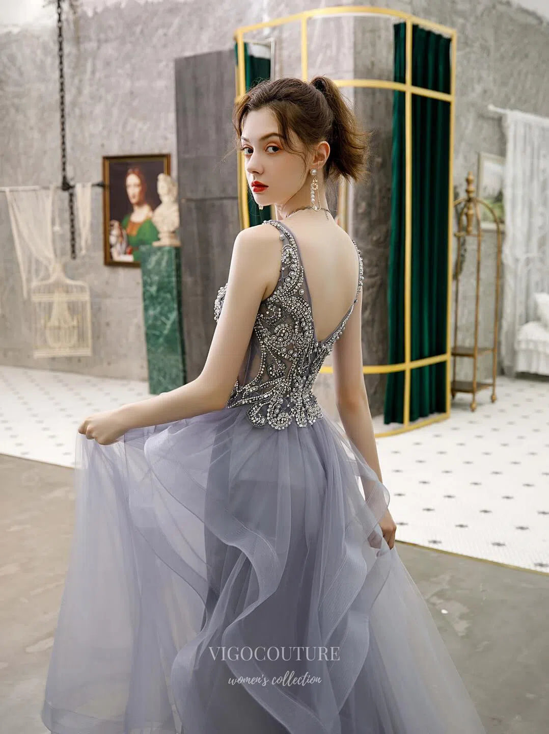 Prom Dress 2025 Beaded Tiered Prom Dress 20215-unique elegant Prom Dresses-Grey-US2-vigocouture