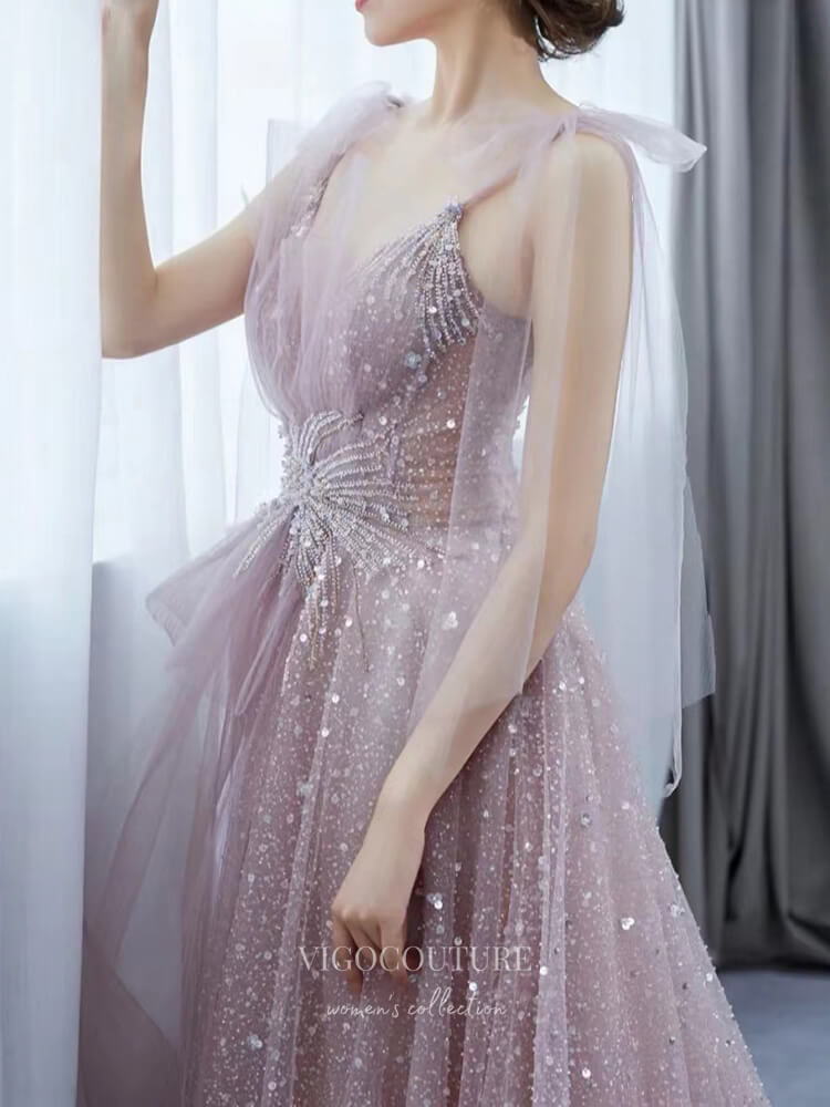 Prom Dress 2025 Beaded Tulle Prom Dresses Spaghetti Strap Formal Dress 22163-unique elegant Prom Dresses-Pink-US2-vigocouture