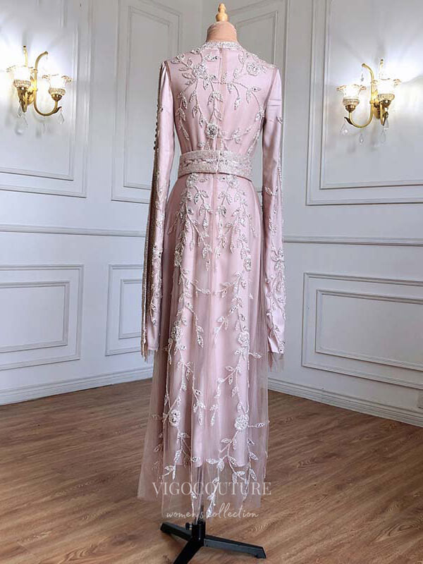 Prom Dress 2025 Beaded Two-Piece Prom Dresses Tea-Length Evening Dresses 21220-unique elegant Prom Dresses-Blush-US2-vigocouture