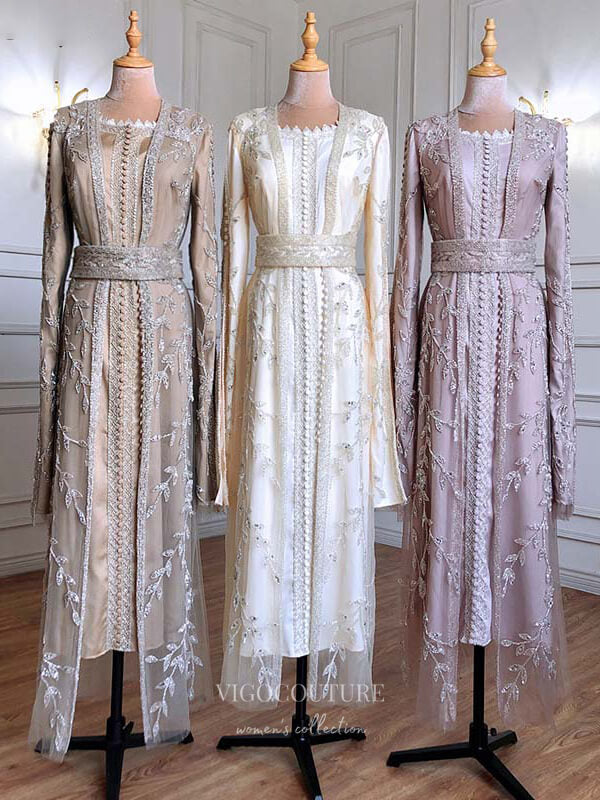 Prom Dress 2025 Beaded Two-Piece Prom Dresses Tea-Length Evening Dresses 21220-unique elegant Prom Dresses-Blush-US2-vigocouture