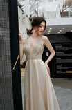 Prom Dress 2025 Beaded V-Neck Prom Dress 20220-unique elegant Prom Dresses-Champagne-US2-vigocouture