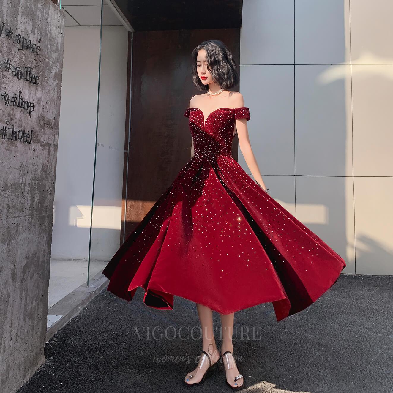 Prom Dress 2025 Beaded Velvet Maxi Prom Dress 20662-unique elegant Prom Dresses-Red-US2-vigocouture