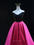 Prom Dresses 2025 to impress Black and Pink Satin Prom Dresses Off the Shoulder Formal Dresses SU083-vigocouture-vigocouture