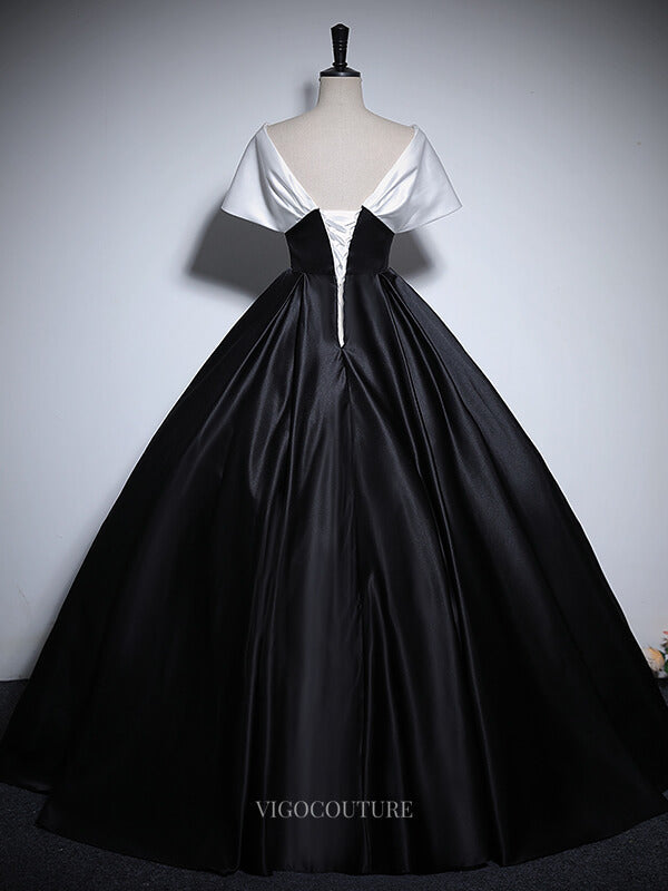 Black and White Satin Prom Dresses Off the Shoulder Quinceanera Dresses BG062